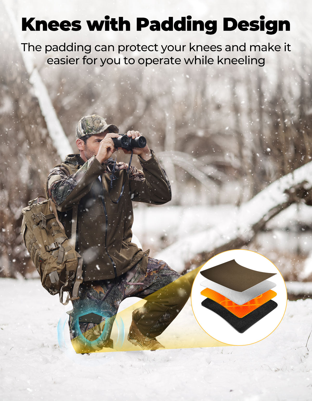 Heated Pants Padded Knees Design for Hunting Hiking Camping - Kemimoto