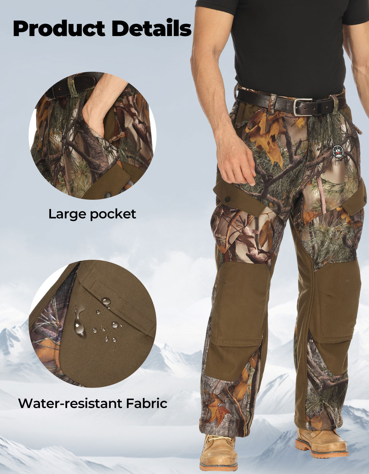 Heated Pants Padded Knees Design for Hunting Hiking Camping - Kemimoto