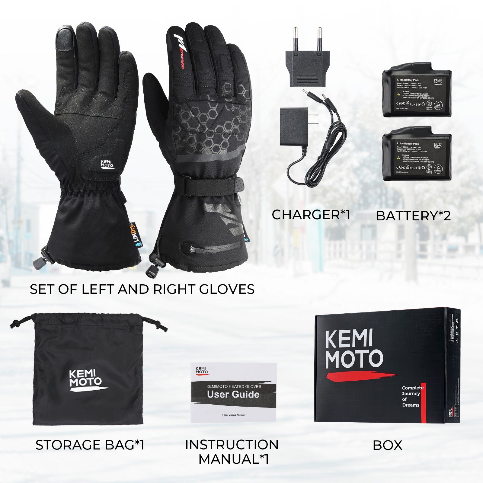 Upgrade Heated Gloves, Winter Heated Gloves with 2500 mAh Battery - Kemimoto