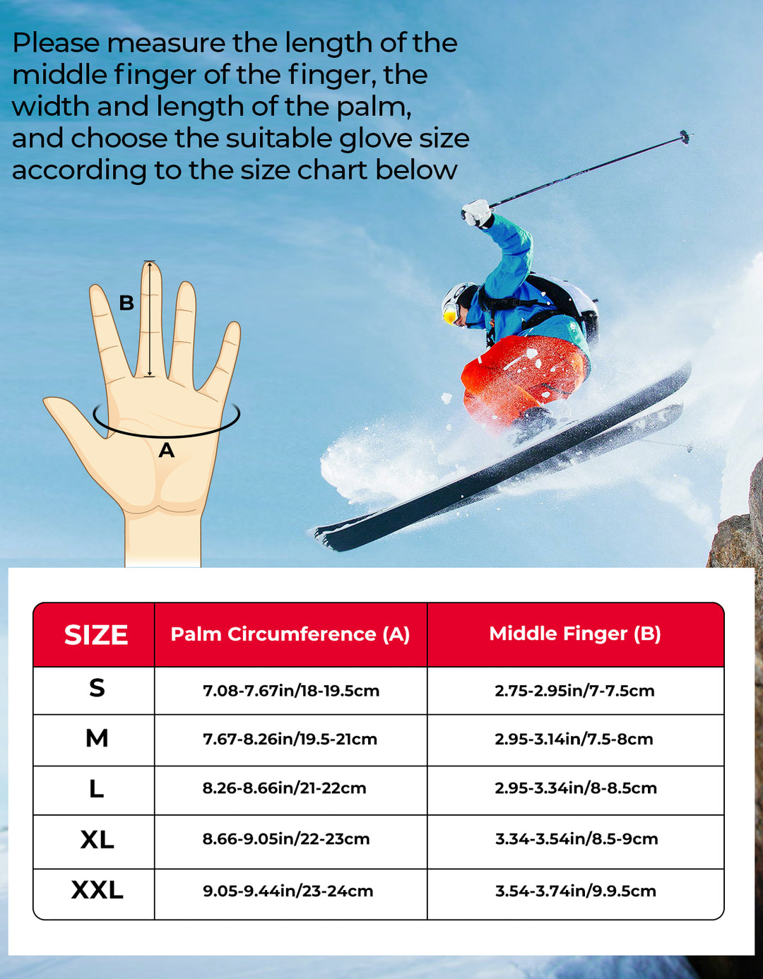 Ski Gloves, Waterproof Touchscreen Snowboard Gloves for Men Women - Kemimoto