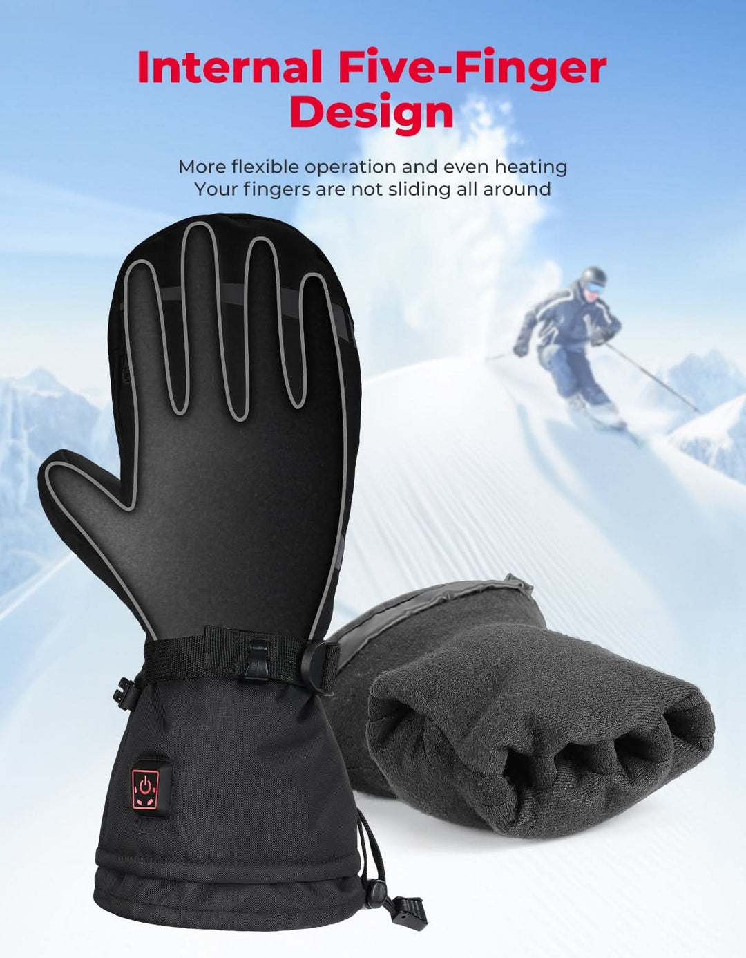Heated Mittens Men Women Winter 7.4V Battery Snowboard Climbing