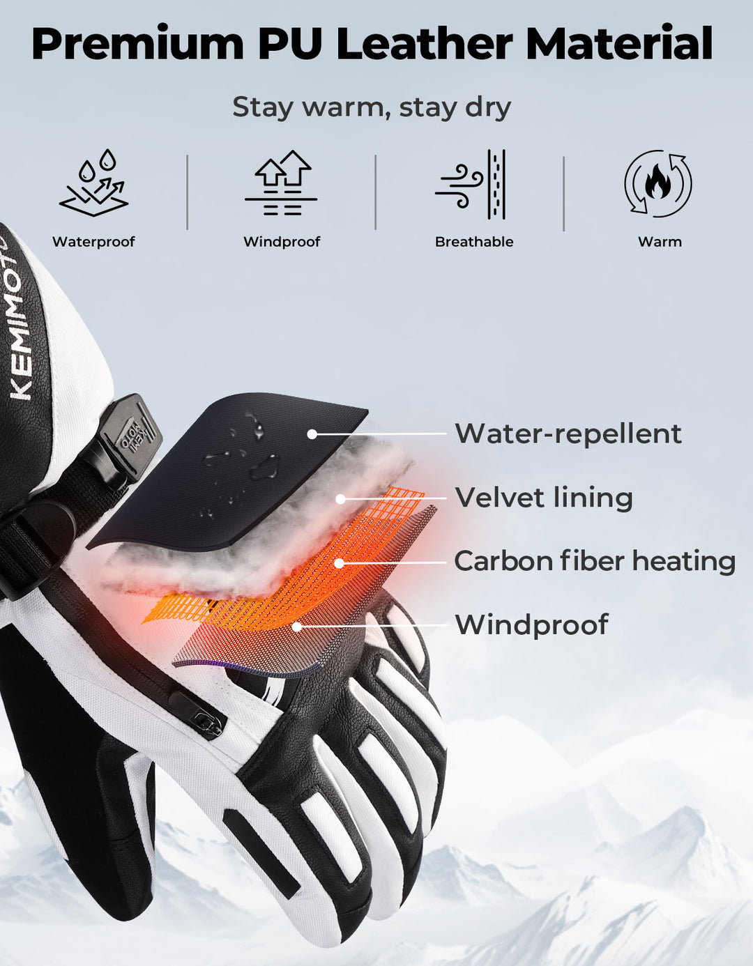 EVA-Pad Heated Gloves for Unisex, Touchscreen Snowmobile Gloves for Winter