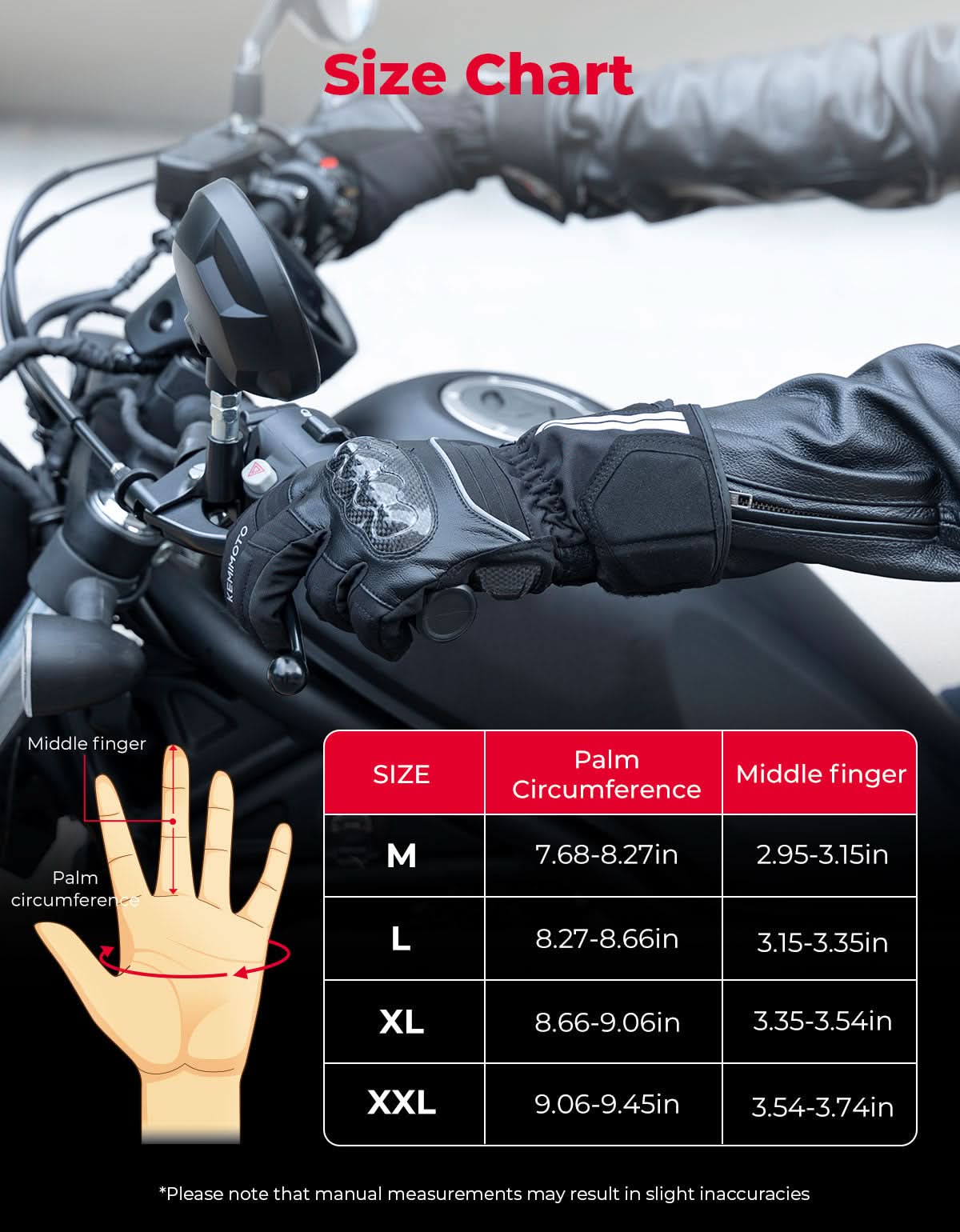 Motorcycle Winter Gloves Size Chart
