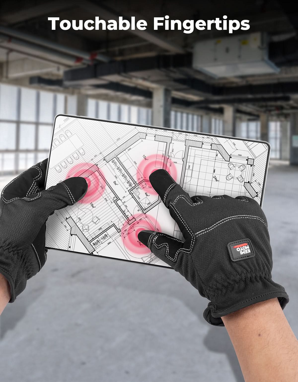 Touchscreen Work Gloves with Padding for Men & Women - Kemimoto