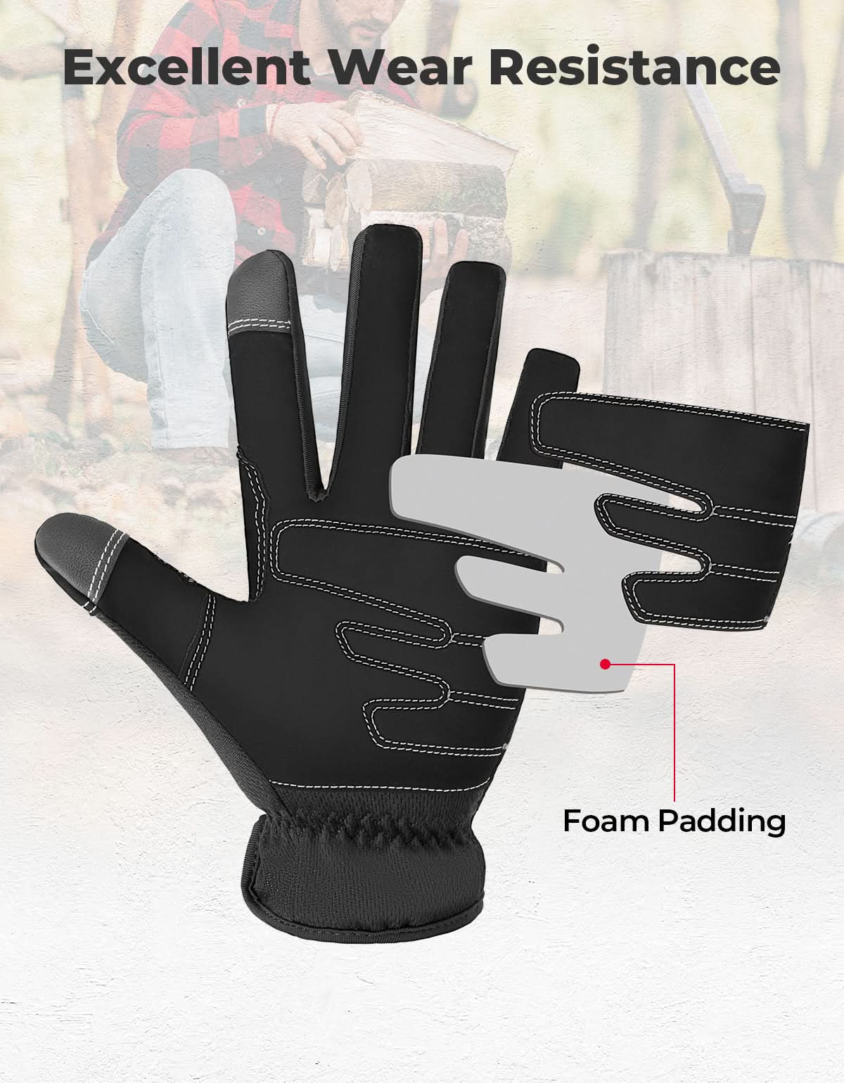 Touchscreen Work Gloves with Padding for Men & Women - Kemimoto