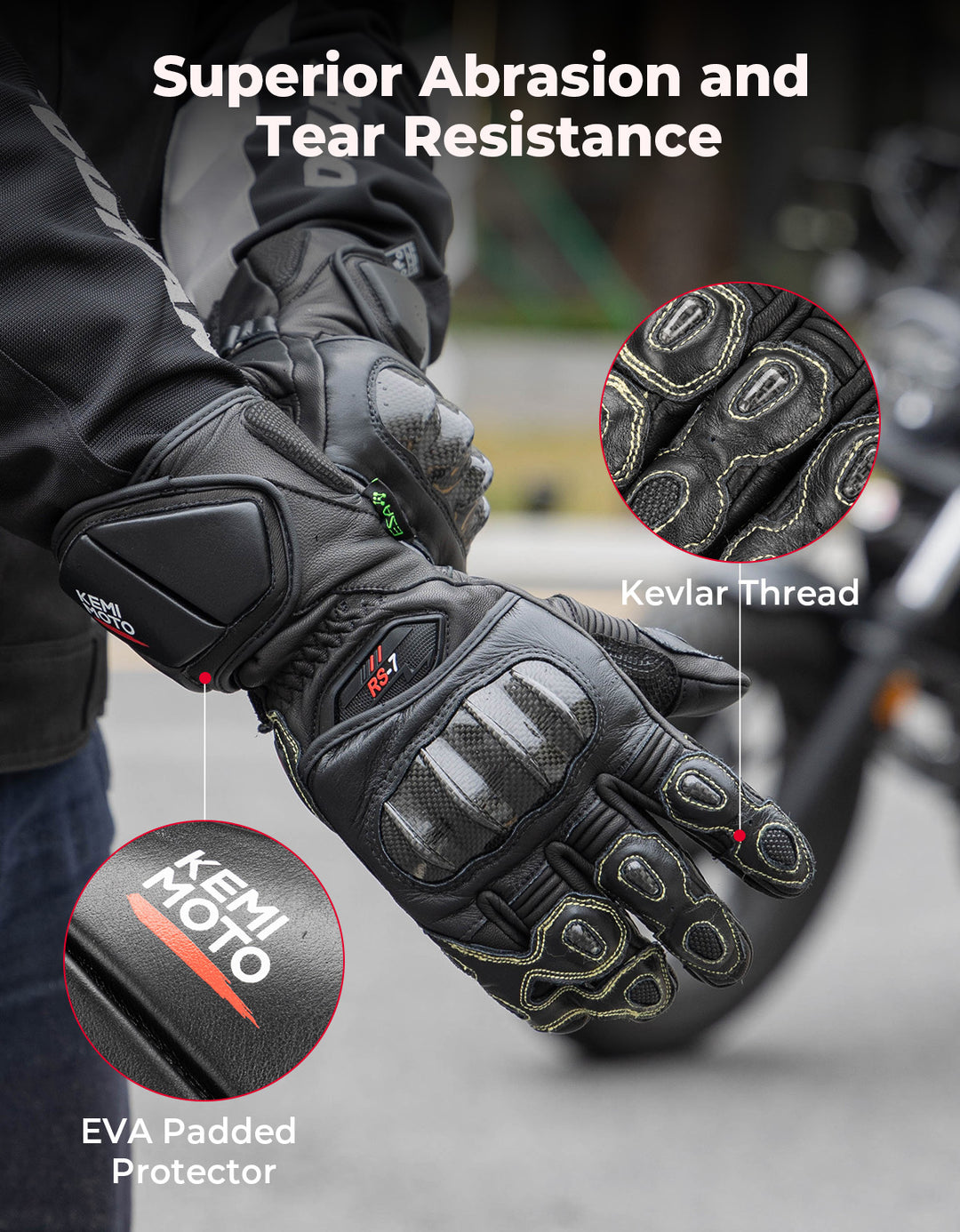 Carbon Fiber Motorcycle Gloves – Kevlar Stitch, ESA Padding & Touchscreen - Kemimoto