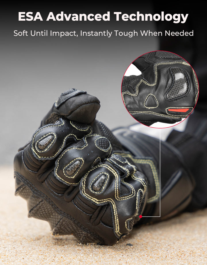 Carbon Fiber Motorcycle Gloves – Kevlar Stitch, ESA Padding & Touchscreen - Kemimoto