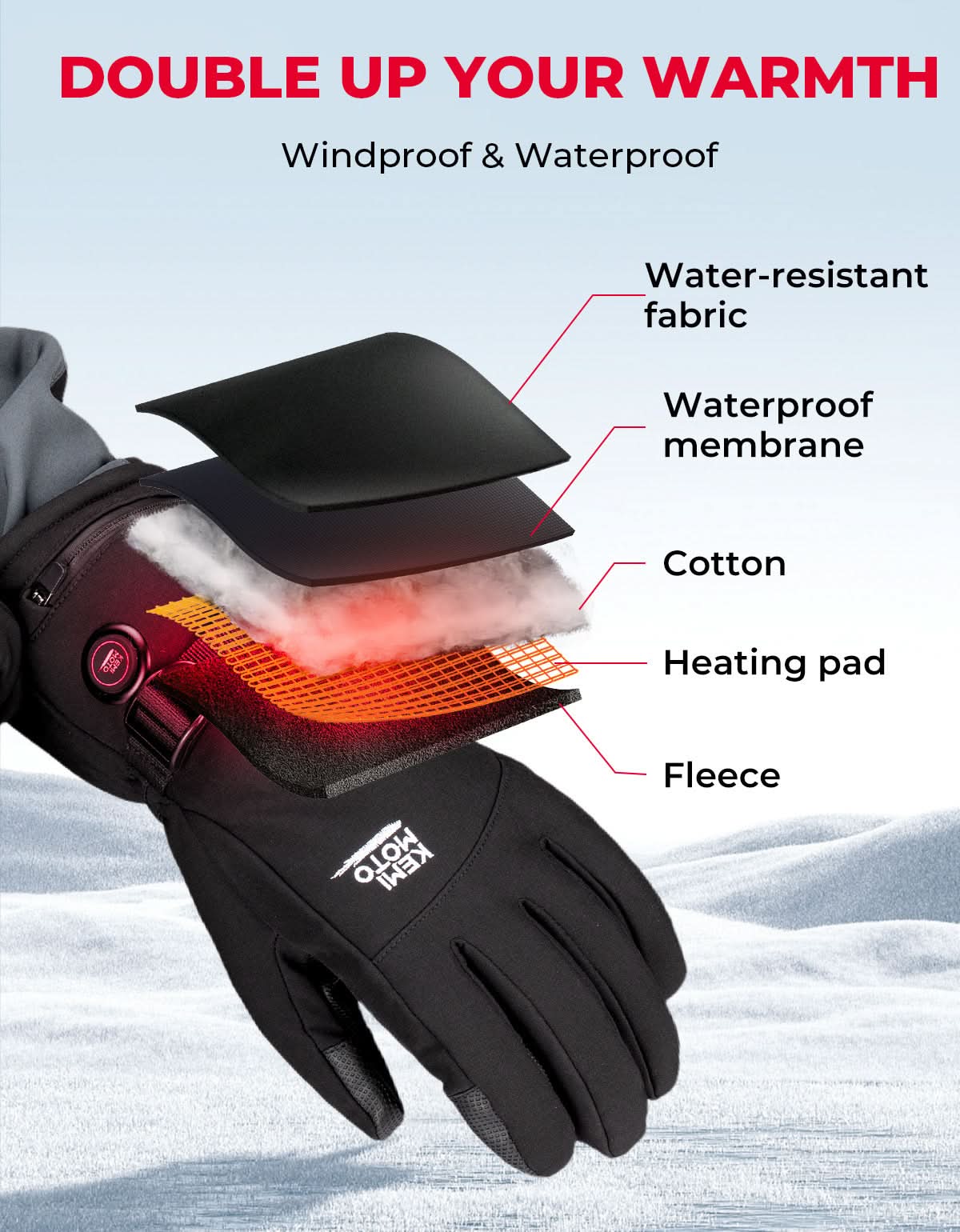 Heated Motorcycle Gloves Men Women 7.4V Battery Waterproof Touchscreen - Kemimoto