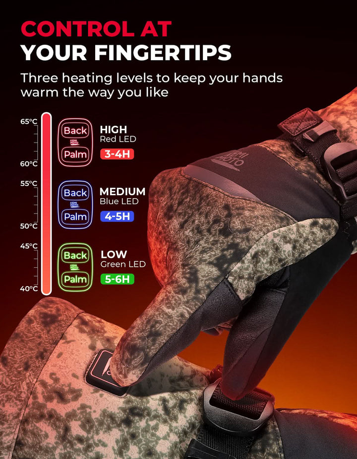 Heated Hunting Gloves Men Women Camo 3 Heat Settings up to 140°F