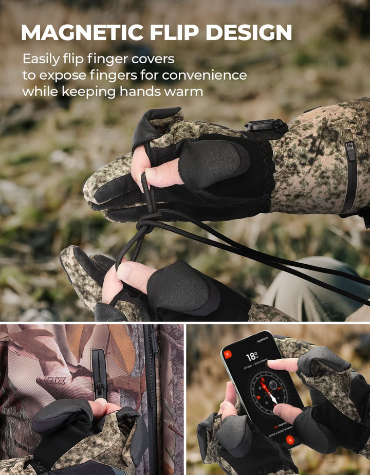 Heated Hunting Gloves Men Women Camo 3 Heat Settings up to 140°F
