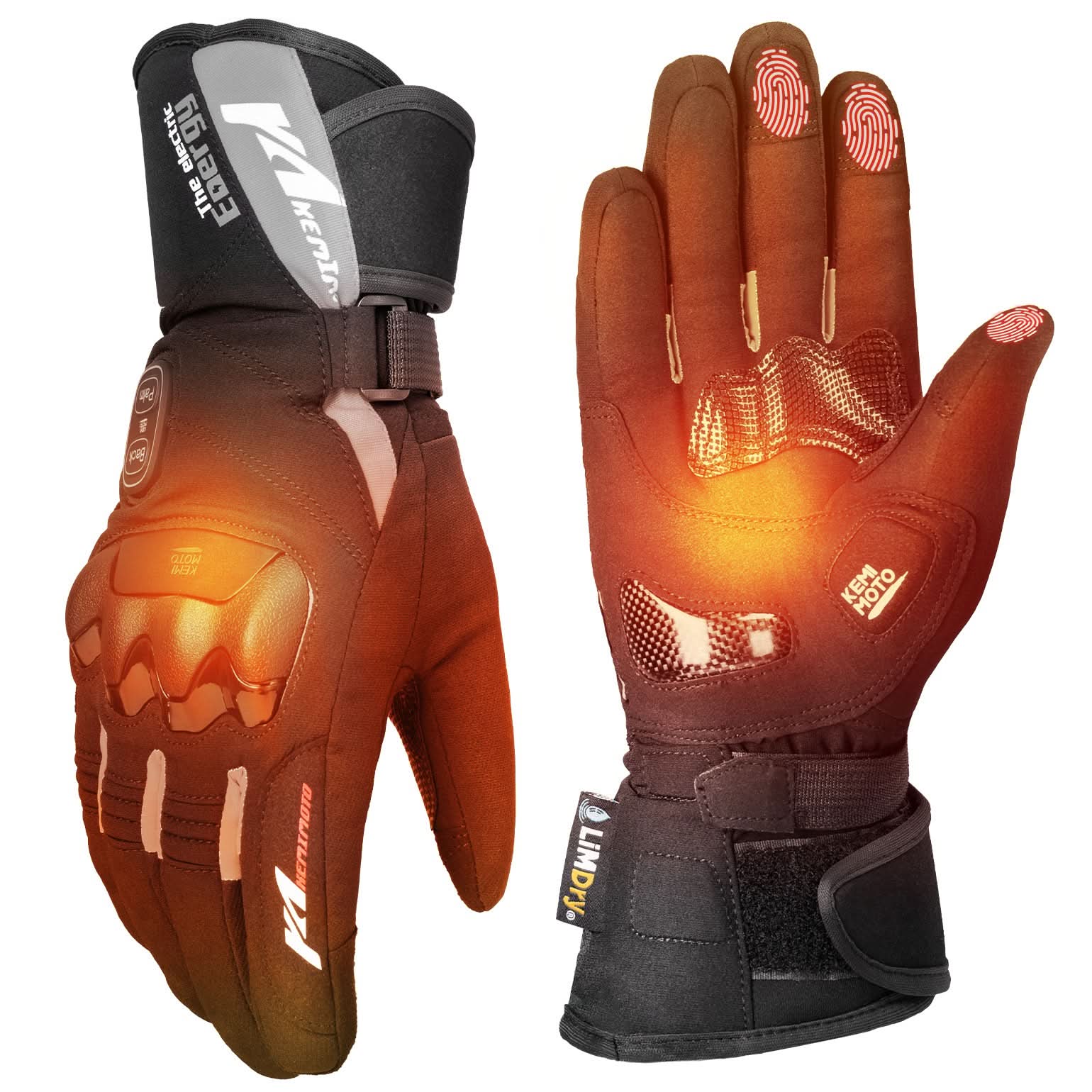 Heated Motorcycle Gloves 2025 with Protective Shields and Battery - Kemimoto