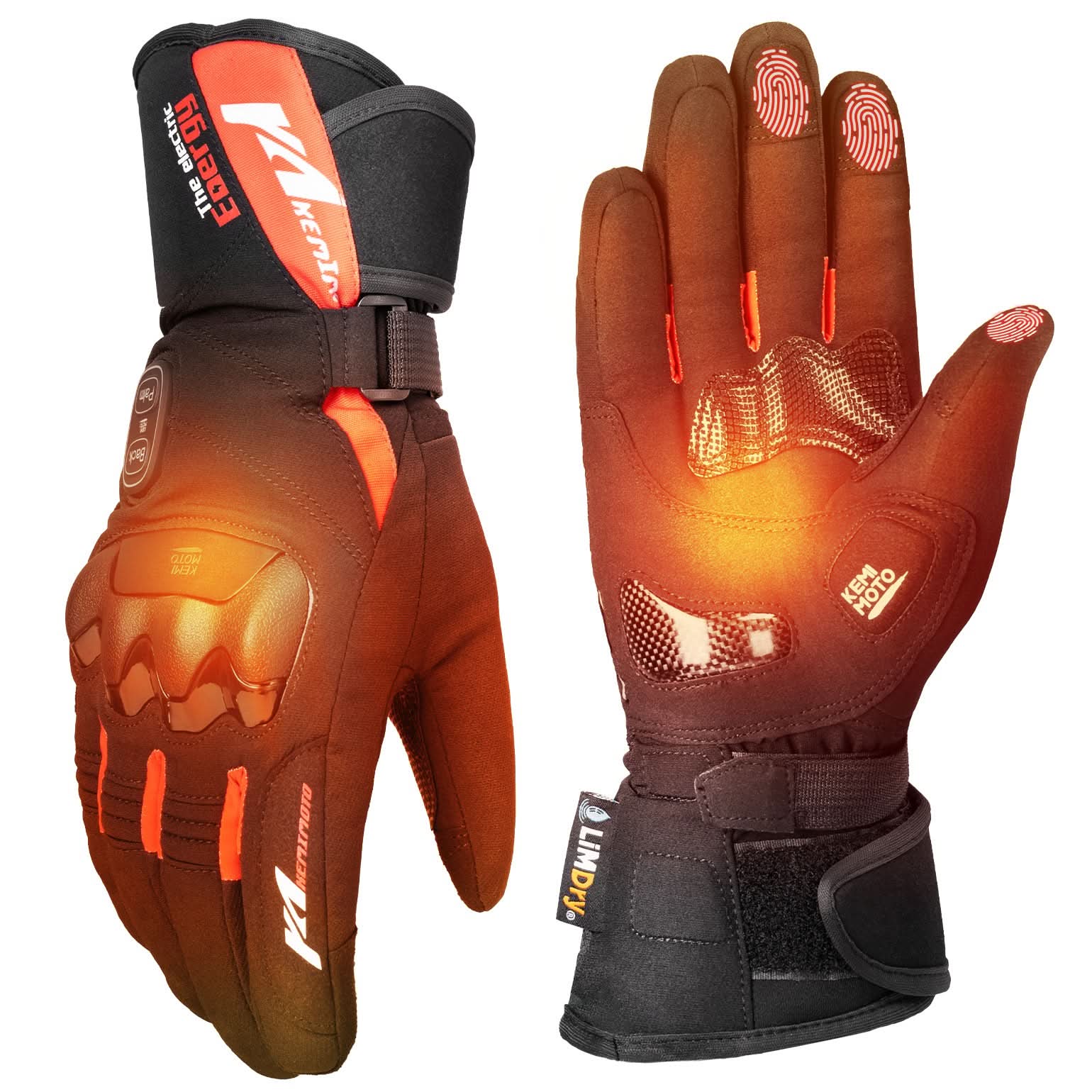 Heated Motorcycle Gloves 2025 with Protective Shields and Battery - Kemimoto