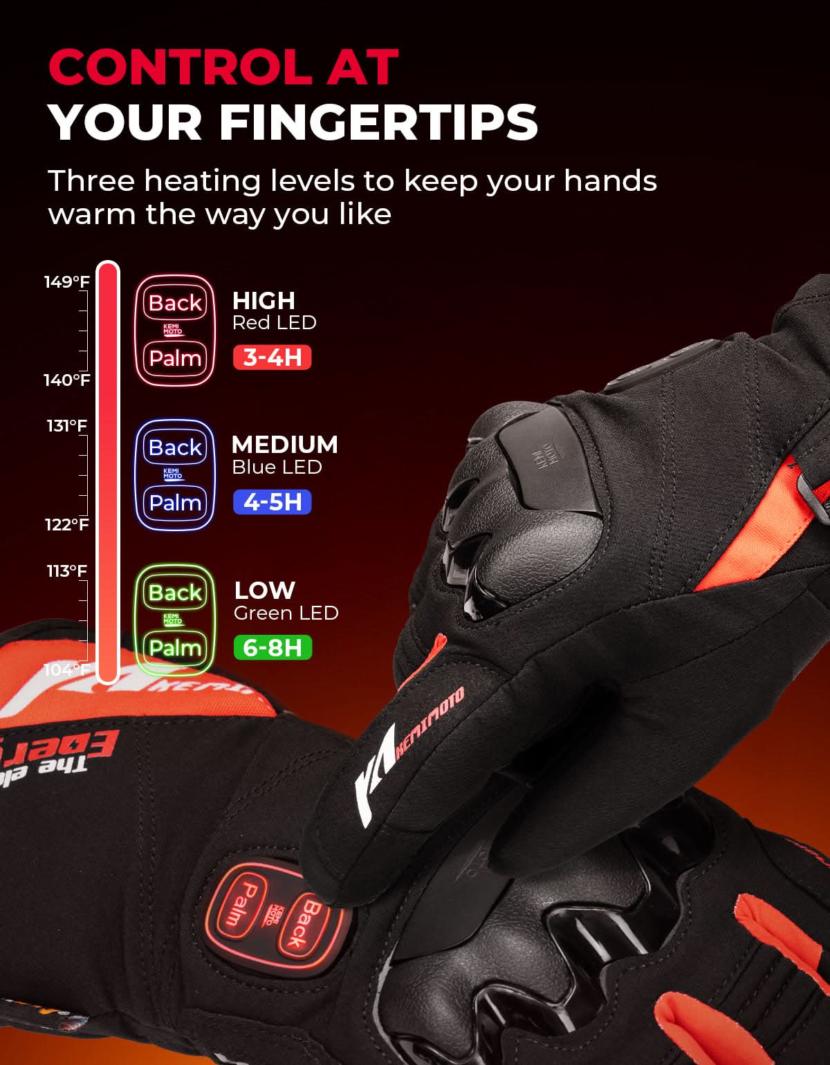 Heated Motorcycle Gloves 2025 with Protective Shields and Battery - Kemimoto