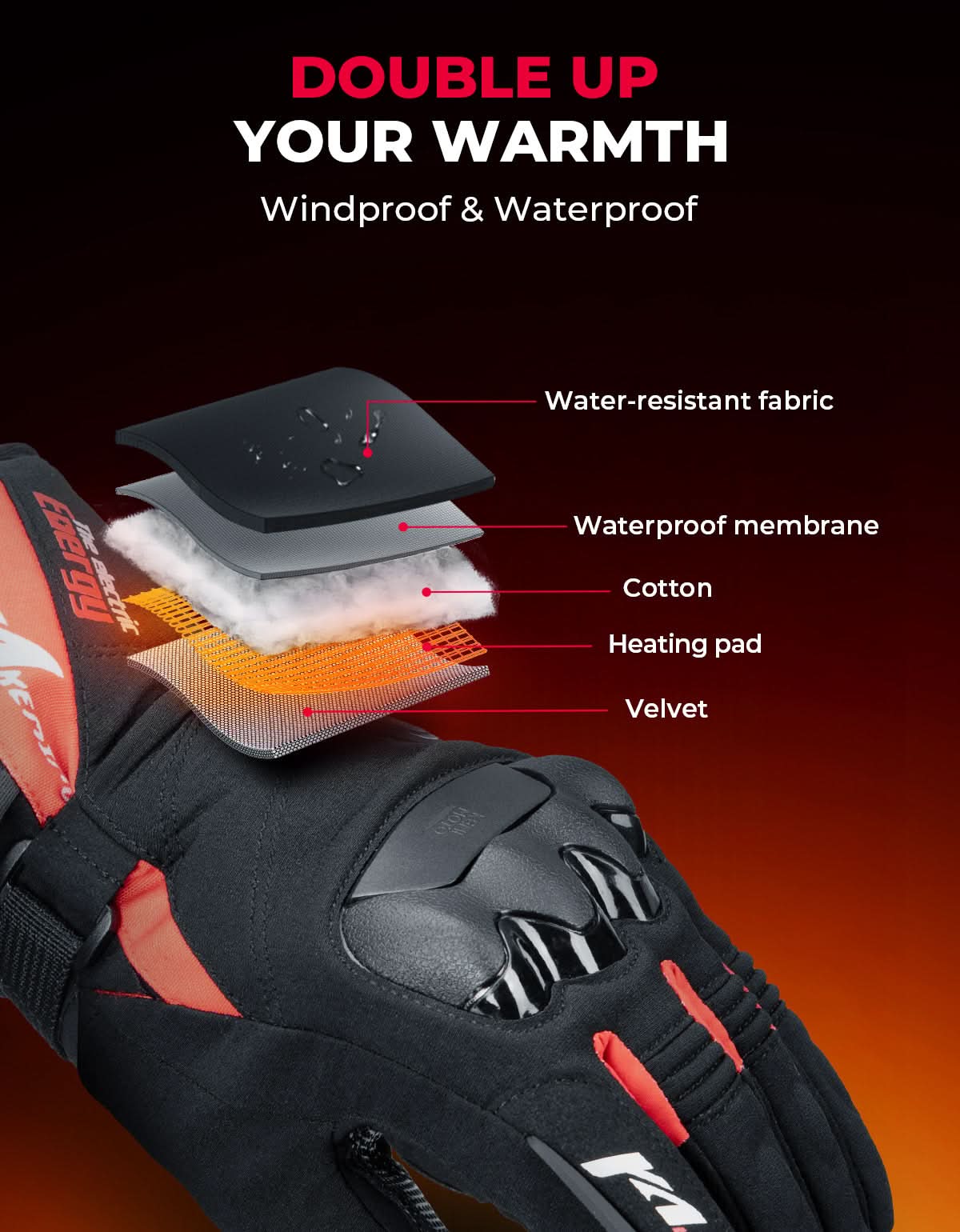 Heated Motorcycle Gloves 2025 with Protective Shields and Battery - Kemimoto