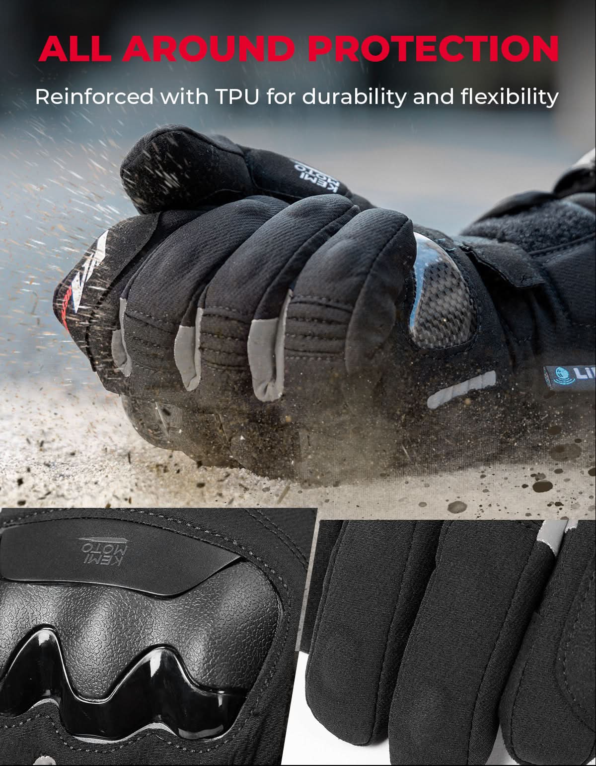 Heated Motorcycle Gloves 2025 with Protective Shields and Battery - Kemimoto