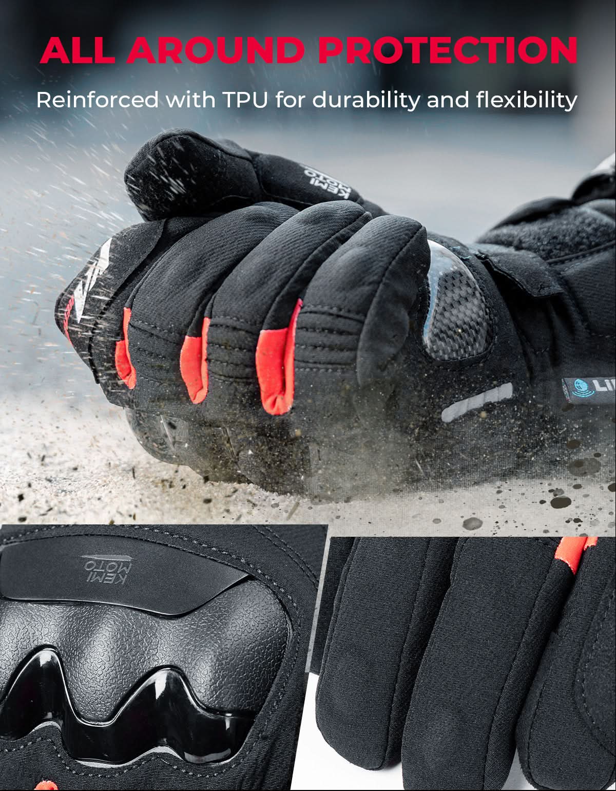 Heated Motorcycle Gloves 2025 with Protective Shields and Battery - Kemimoto