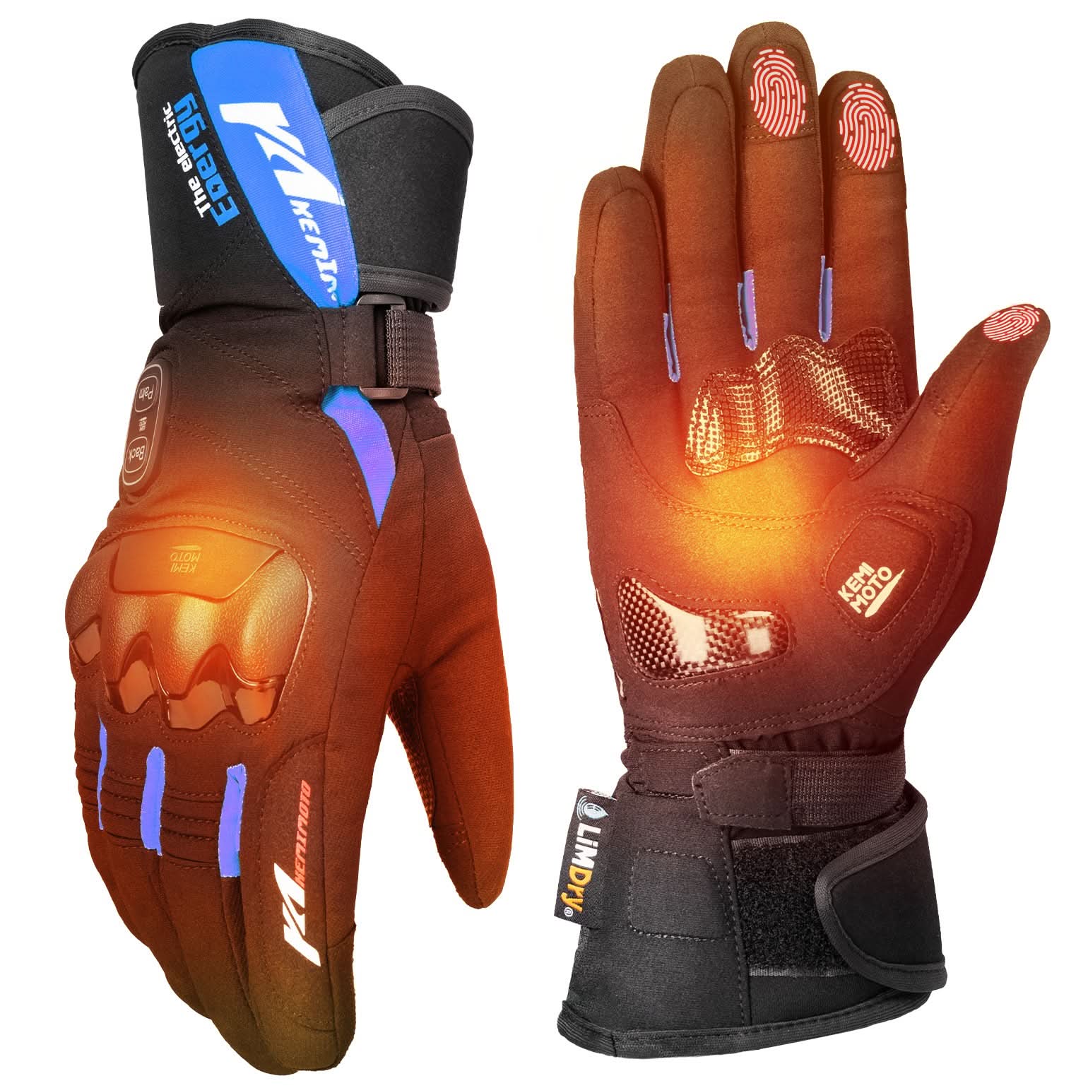 Heated Motorcycle Gloves 2025 with Protective Shields and Battery - Kemimoto