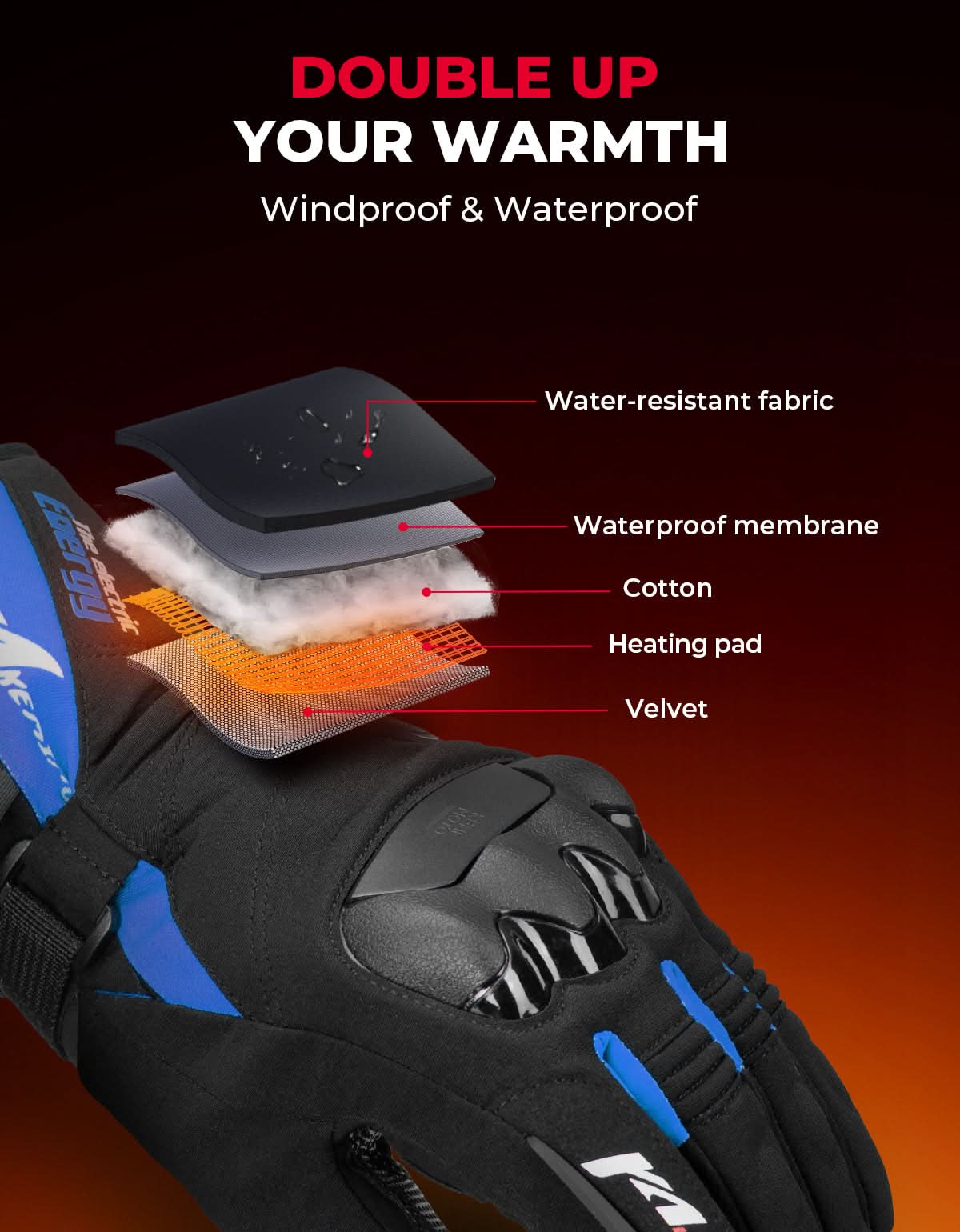 Heated Motorcycle Gloves 2025 with Protective Shields and Battery - Kemimoto