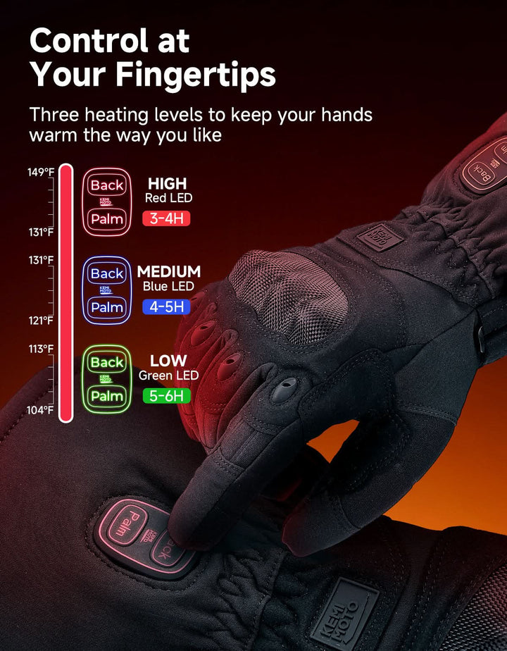 Dual-Zone Heated Motorcycle Gloves 3000mAh Rechargeable Battery