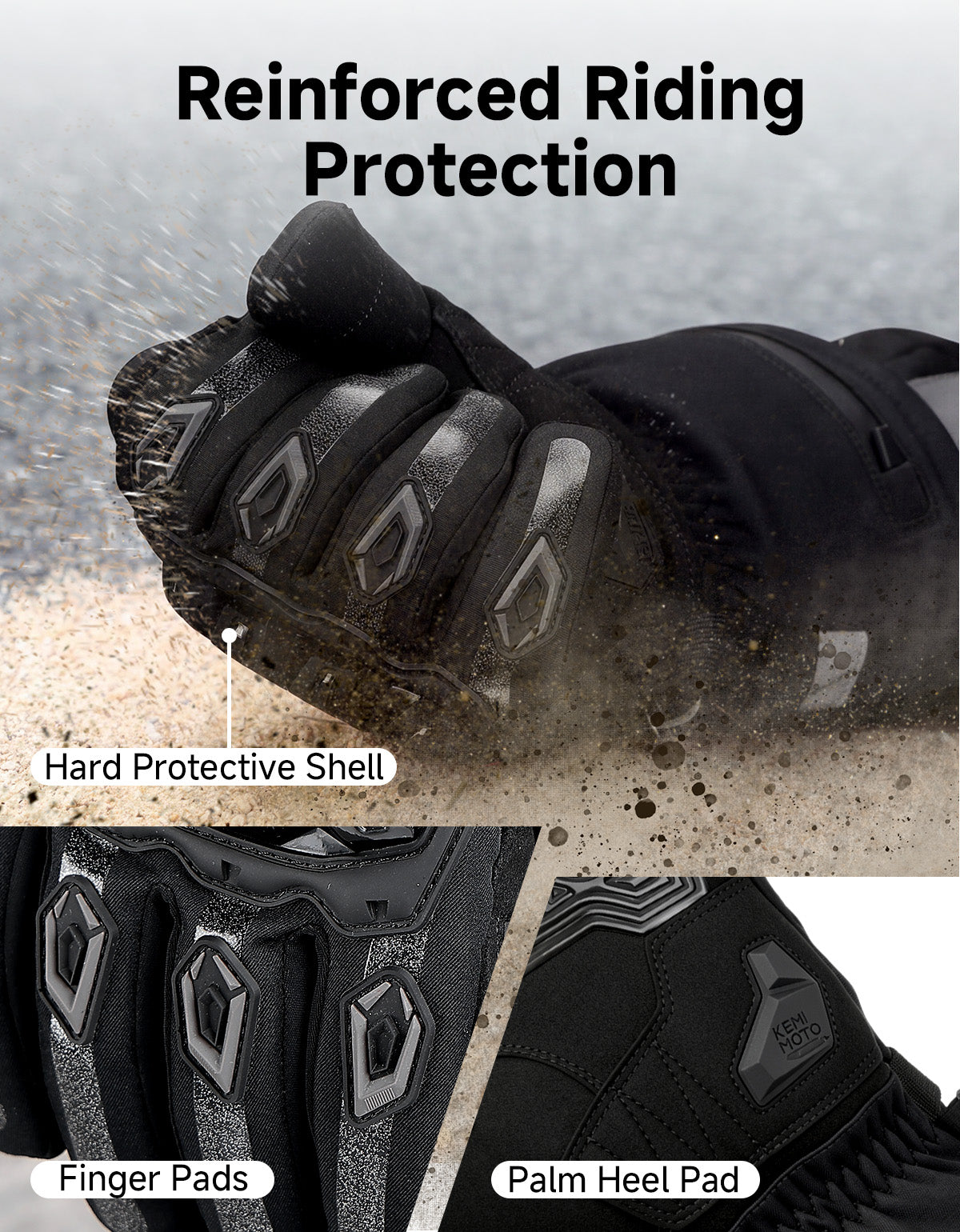 Heated Winter Motorcycle Riding Gloves  Gear with Magnetic Quick-Release Power Cable