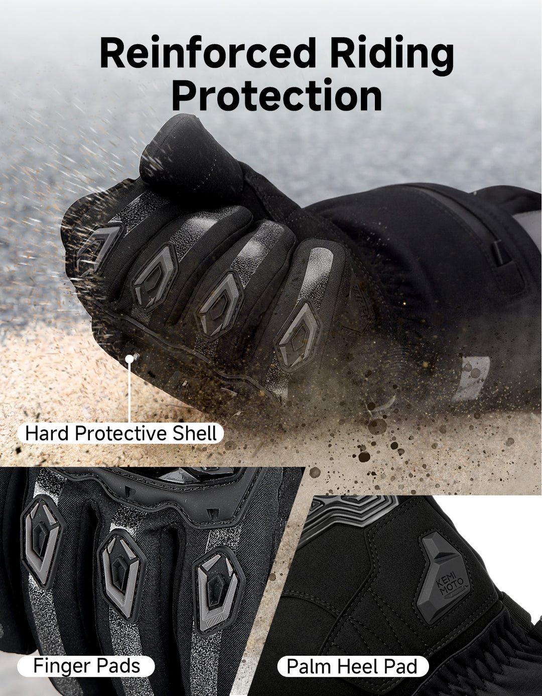 Heated Winter Motorcycle Riding Gloves  Gear with Magnetic Quick-Release Power Cable