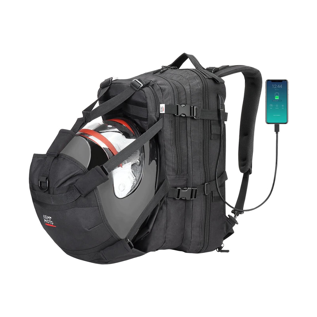 carry helmet on motorcycle 37L Motorcycle Helmet Backpack with USB-charge Port