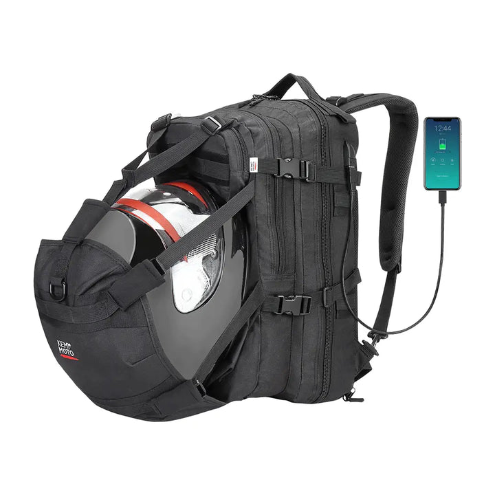 Mochila para casco de motocicleta de 37 L con puerto de carga USB