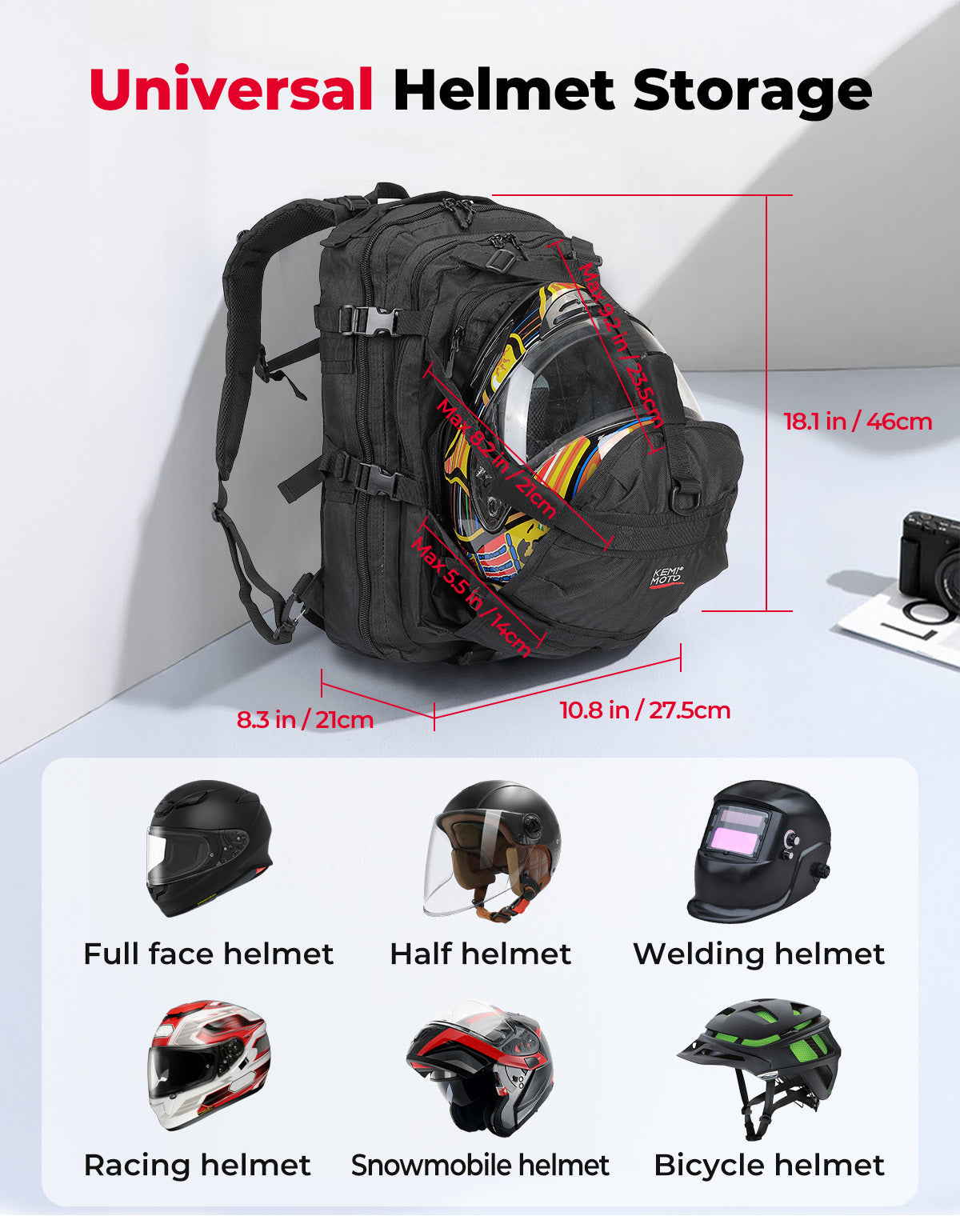 37L Motorcycle Helmet Backpack with USB-charge Port - Kemimoto