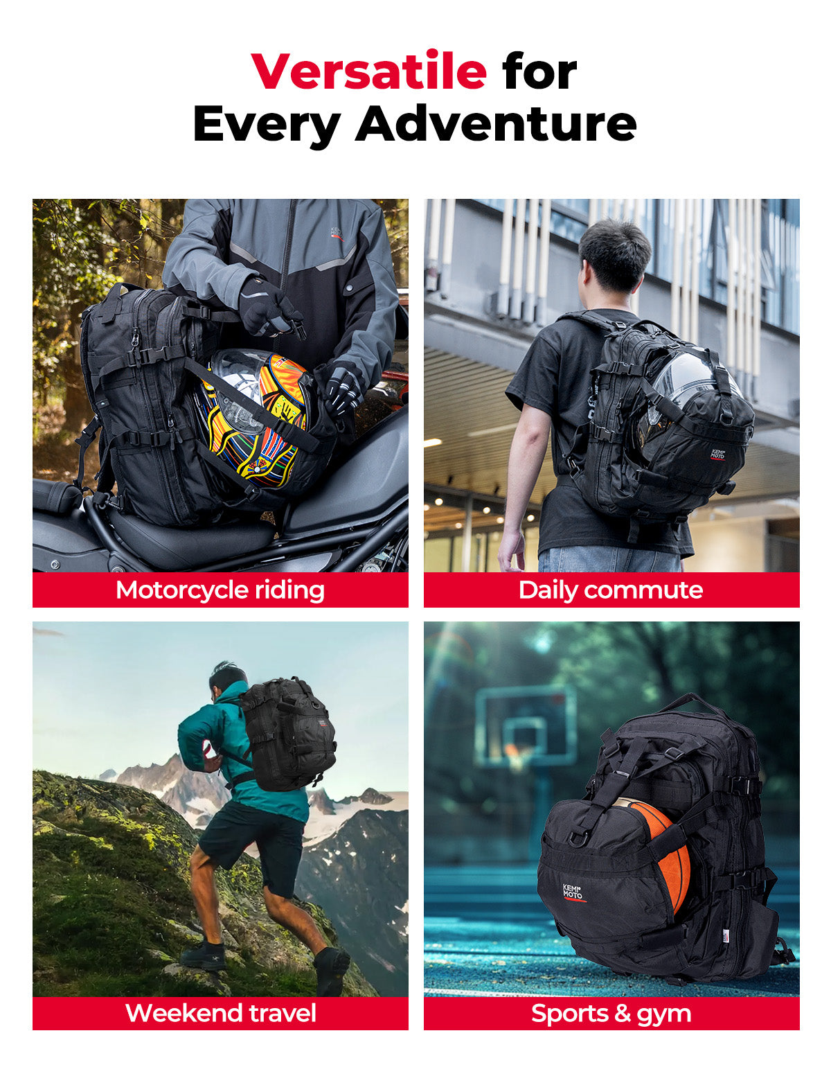 37L Motorcycle Helmet Backpack with USB-charge Port - Kemimoto