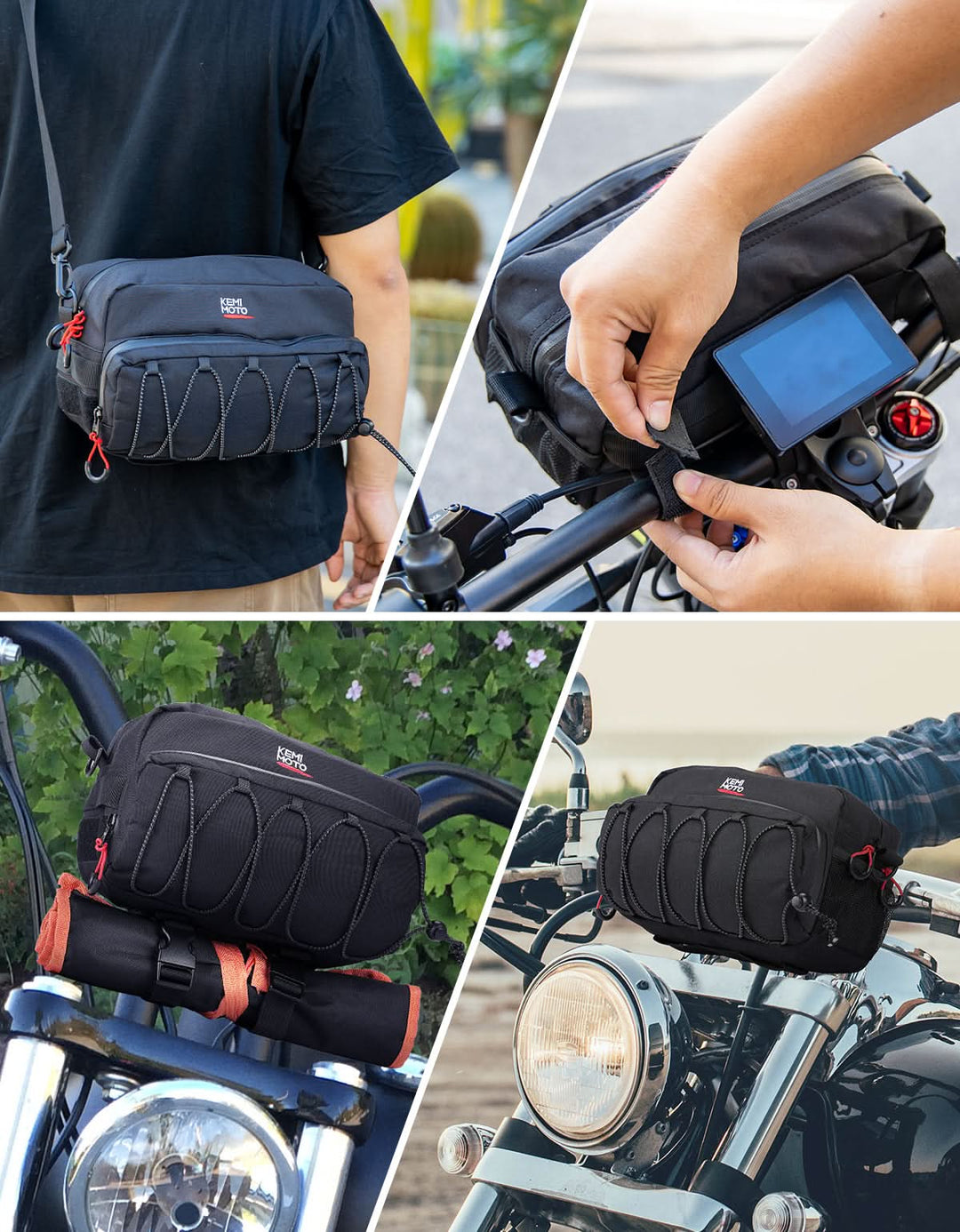 Motorcycle Handlebar Bag for Cruiser Softail Dyna Sportsters - Kemimoto
