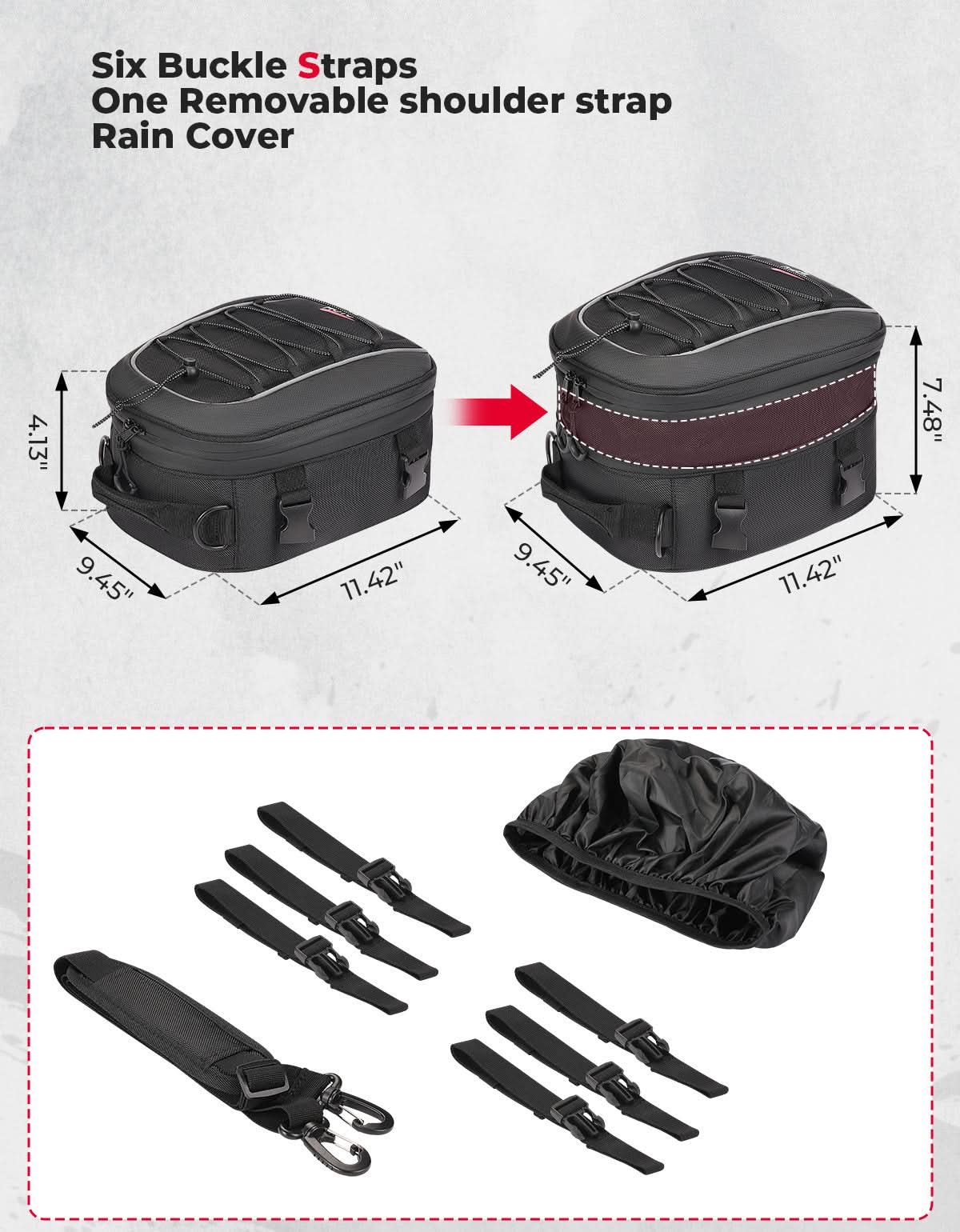 Motorcycle Tail Bag, 7-14L Expandable Motorbike Helmet Bag - Kemimoto