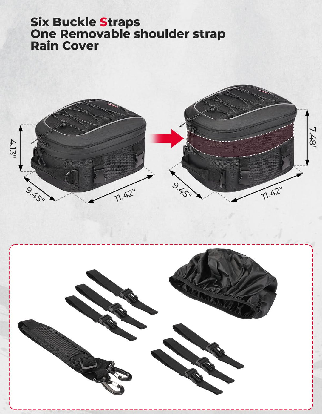 Motorcycle Tail Bag, 7-14L Expandable Motorbike Helmet Bag - Kemimoto