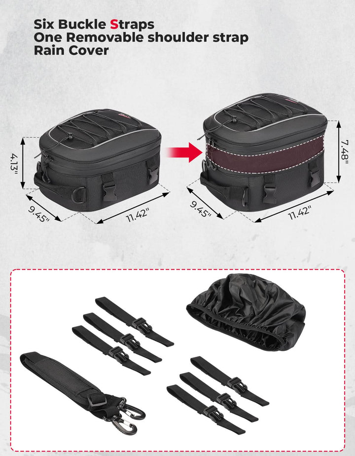 Motorcycle Tail Bag, 7-14L Expandable Motorbike Helmet Bag - Kemimoto