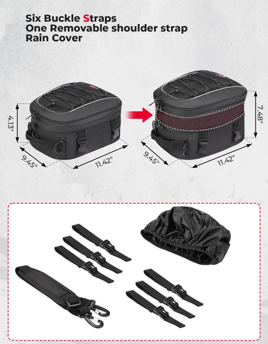 Motorcycle Tail Bag, 7-14L Expandable Motorbike Helmet Bag - Kemimoto