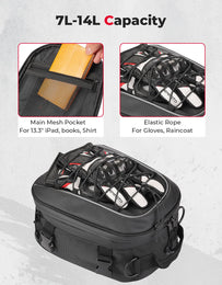 Motorcycle Tail Bag, 7-14L Expandable Motorbike Helmet Bag - Kemimoto
