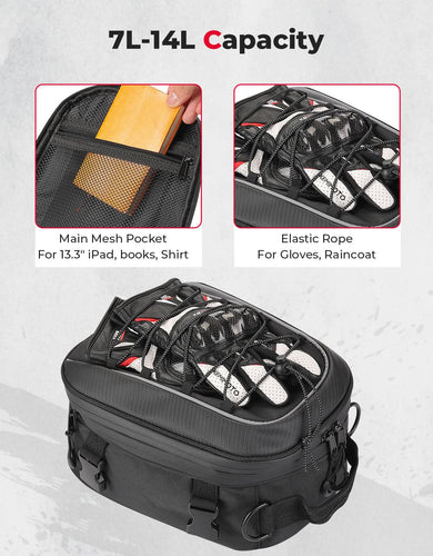 Motorcycle Tail Bag, 7-14L Expandable Motorbike Helmet Bag - Kemimoto