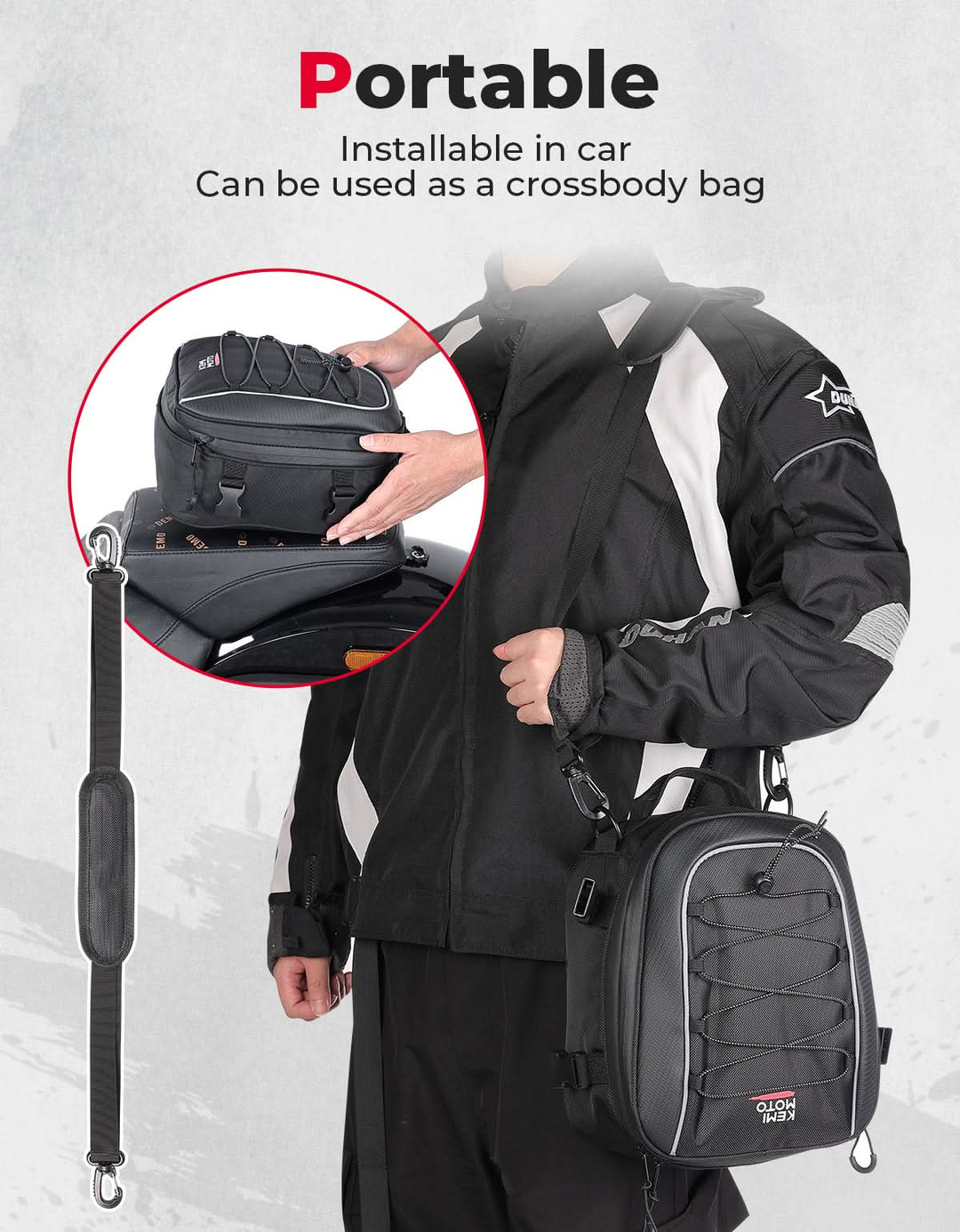 Motorcycle Tail Bag, 7-14L Expandable Motorbike Helmet Bag - Kemimoto