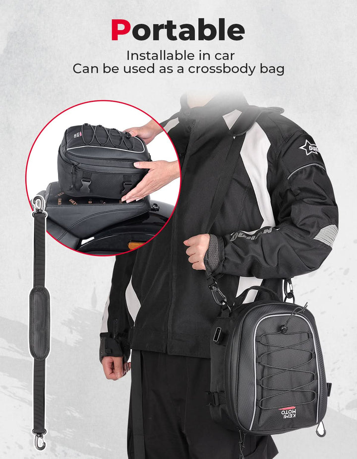 Motorcycle Tail Bag, 7-14L Expandable Motorbike Helmet Bag - Kemimoto