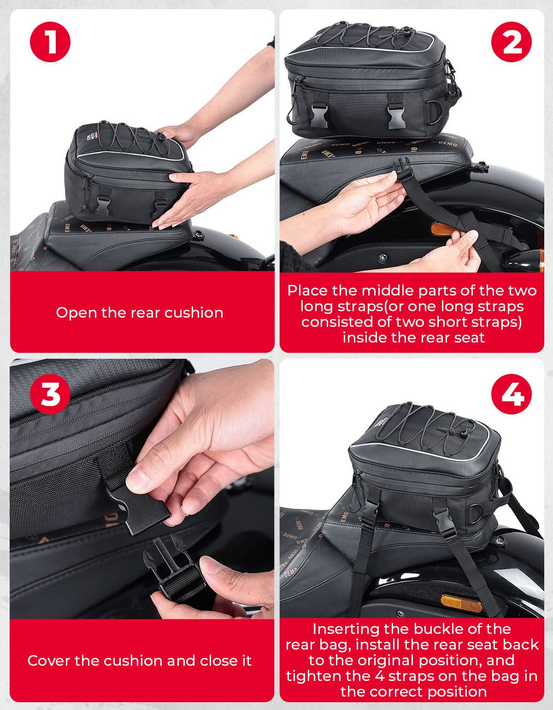 Motorcycle Tail Bag, 7-14L Expandable Motorbike Helmet Bag - Kemimoto
