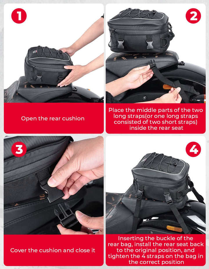 Motorcycle Tail Bag, 7-14L Expandable Motorbike Helmet Bag - Kemimoto