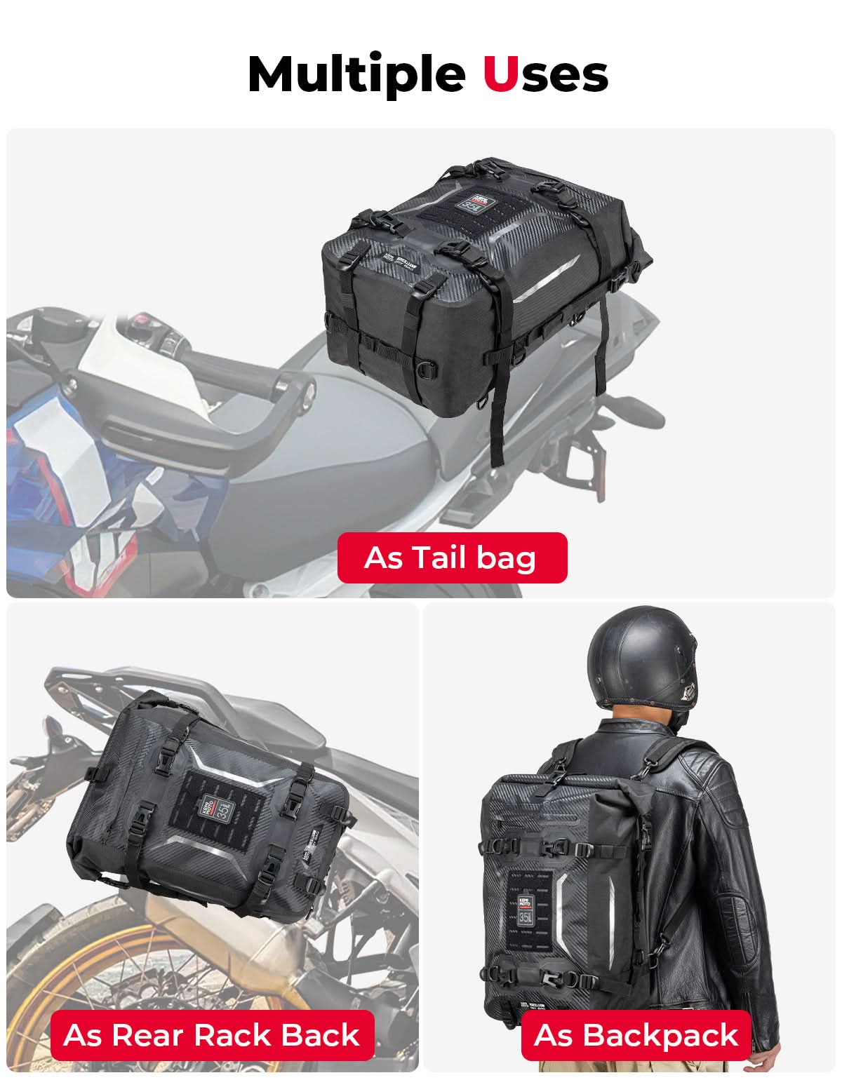 Motorcycle Tail Bag 35L Totally Waterproof Backpack - Kemimoto