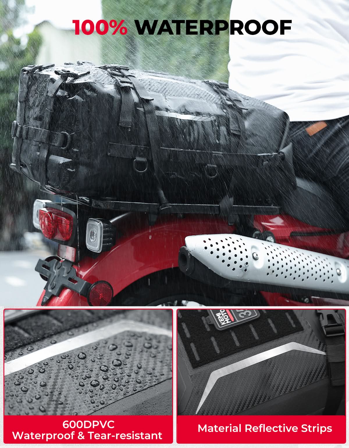 Motorcycle Tail Bag 35L Totally Waterproof Backpack - Kemimoto