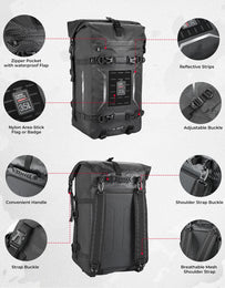 Motorcycle Tail Bag 35L Totally Waterproof Backpack - Kemimoto