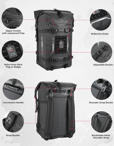 Motorcycle Tail Bag 35L Totally Waterproof Backpack - Kemimoto