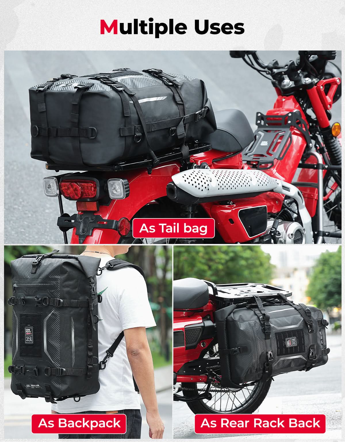 Motorcycle Tail Bag 35L Totally Waterproof Backpack - Kemimoto