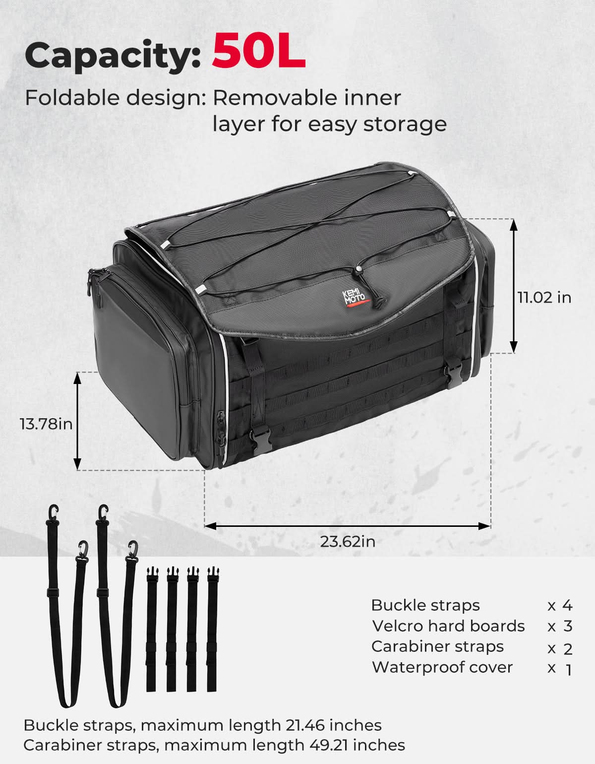Motorcycle Tail Bag, 50L Expandable Helmet Bag Luggage Backpack - Kemimoto