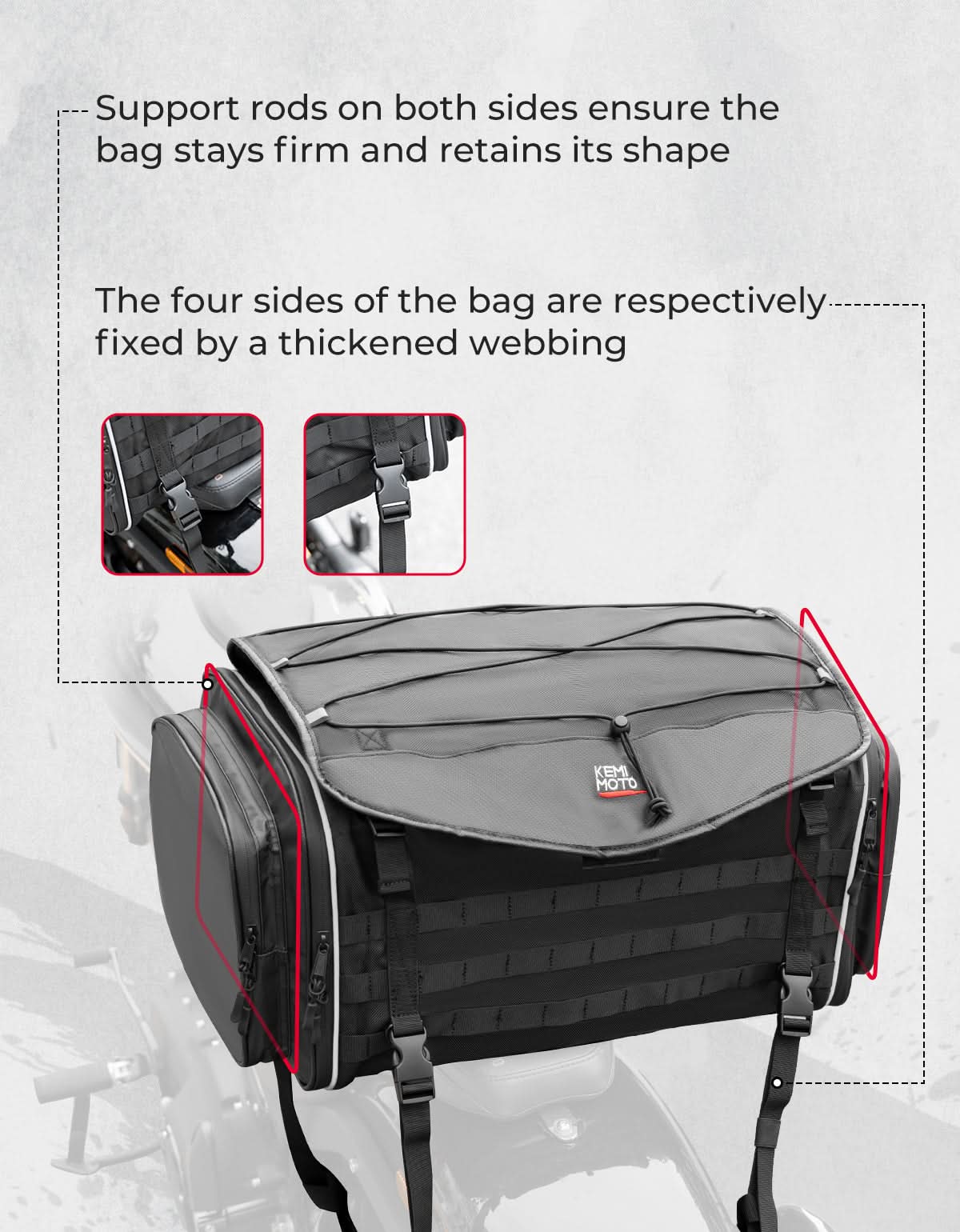Motorcycle Tail Bag, 50L Expandable Helmet Bag Luggage Backpack - Kemimoto