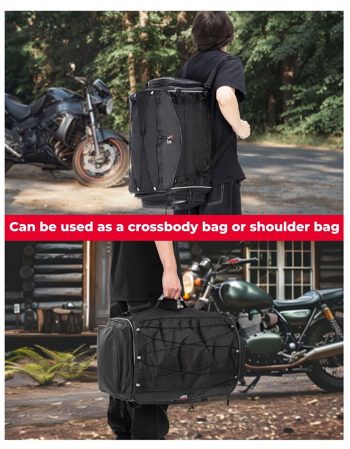 Motorcycle Tail Bag, 50L Expandable Helmet Bag Luggage Backpack - Kemimoto