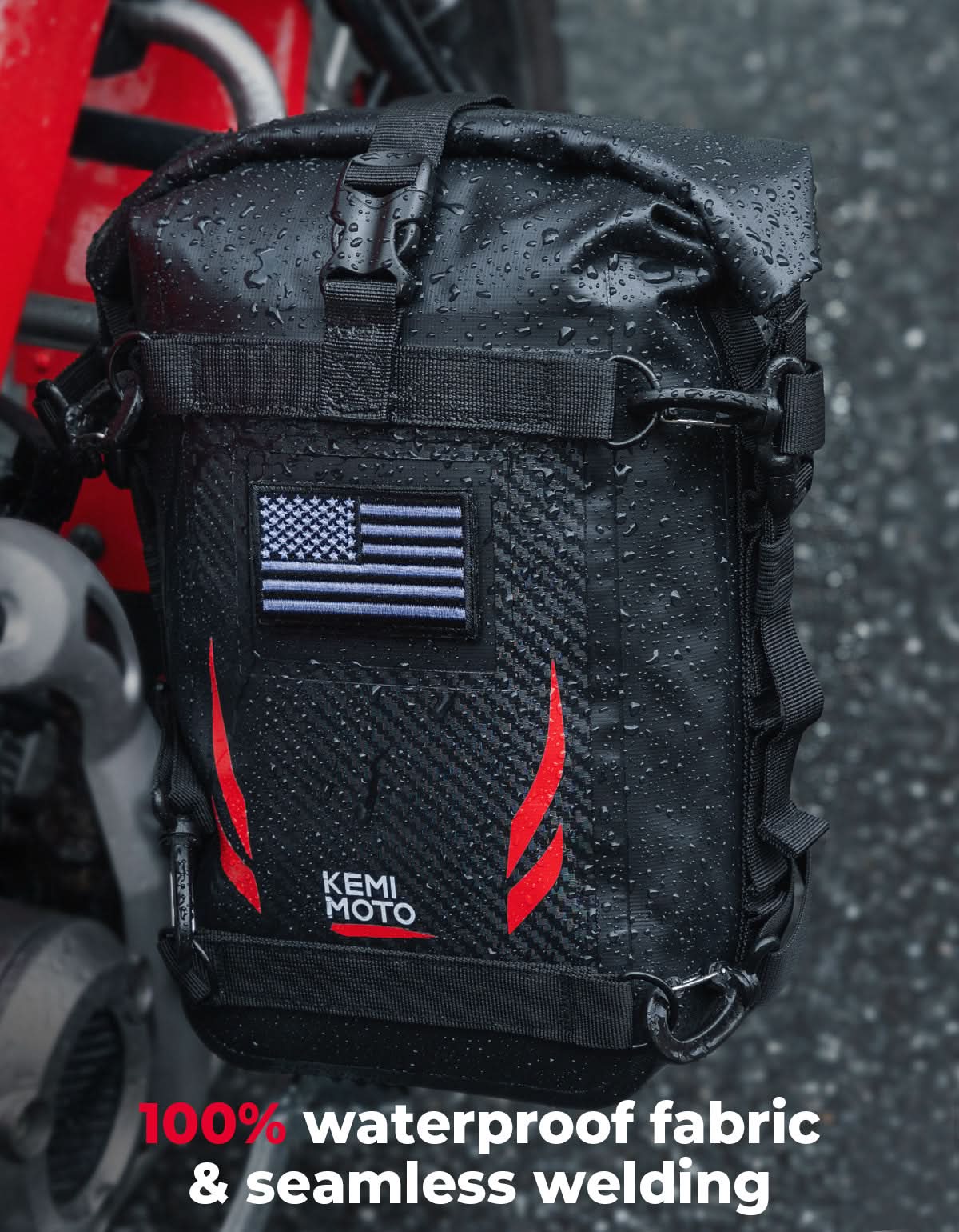 Universal Waterproof Motorcycle Tail Bag, 6.5L Red - Kemimoto
