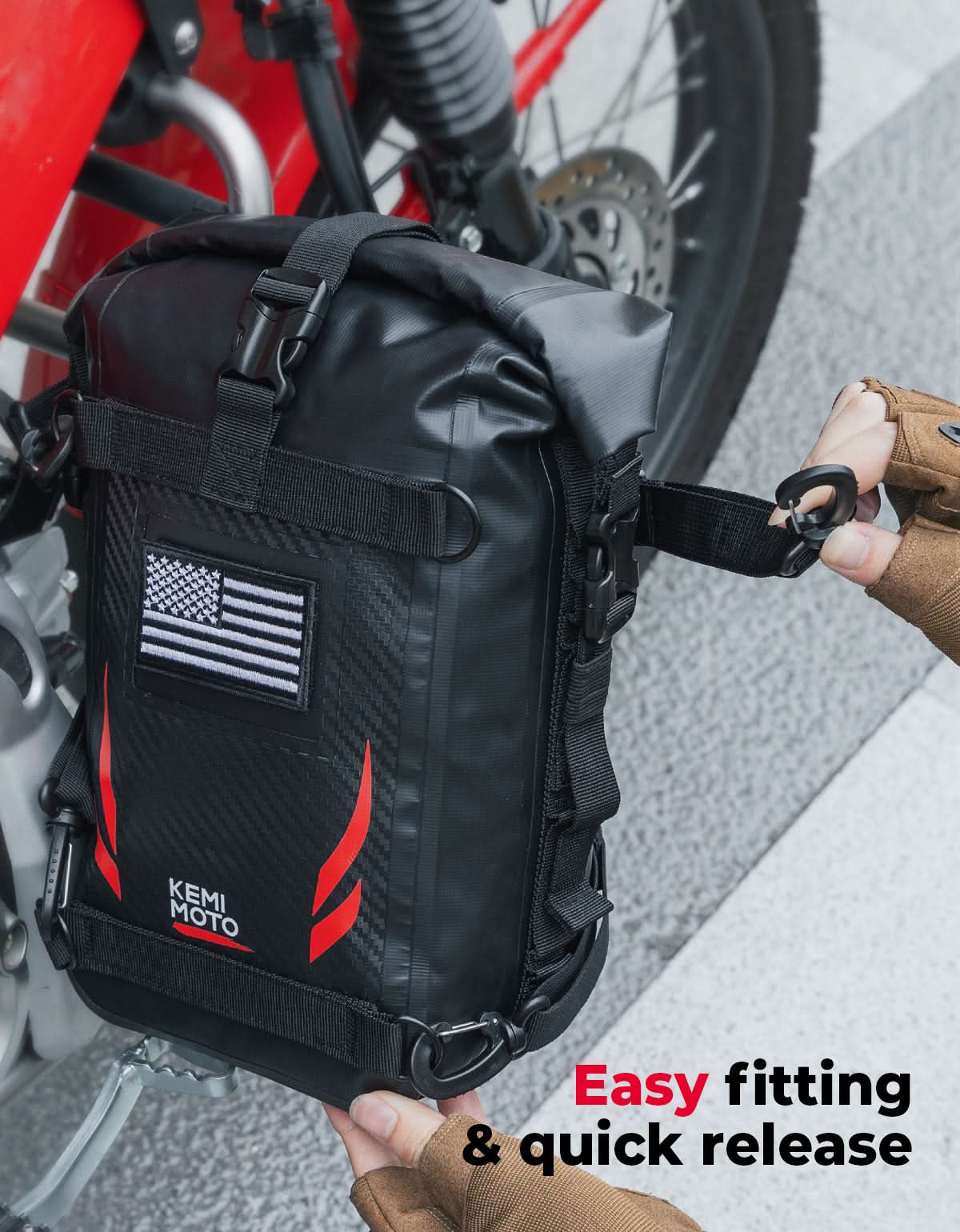 Universal Waterproof Motorcycle Tail Bag, 6.5L Red - Kemimoto